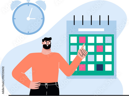 Time schedule. Man plan life event on calendar