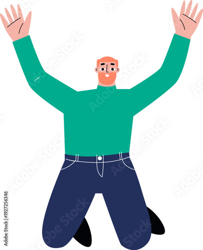 Jumping man in air. Success joy color icon