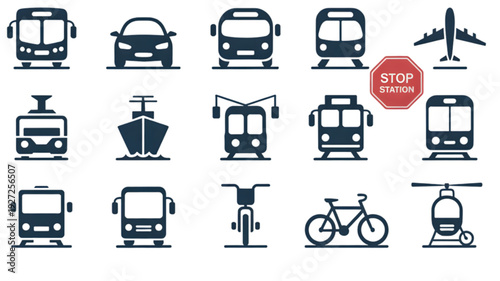 Transportation Vehicles Icons isolated on transparent background.