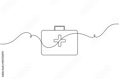 Medical first aid box sign icon continuous one line drawing art single on white background minimal emergency health care symbol outline vector illustration