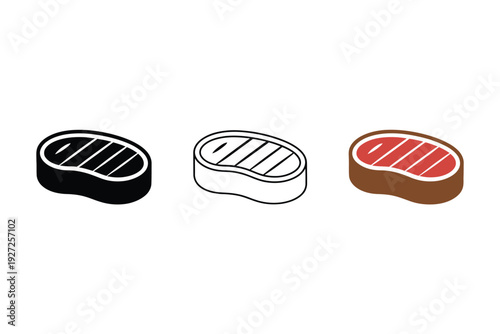 Black Grilled Steak Illustration with White Lines