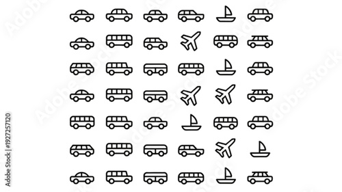 Various transport vehicles icons set isolated on transparent background.