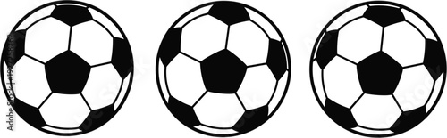 "Vector Illustration of Three Soccer Balls in Black and White for Sports Design and Iconography"