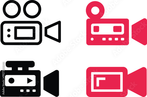 Four distinct video camera icons in a square formation.