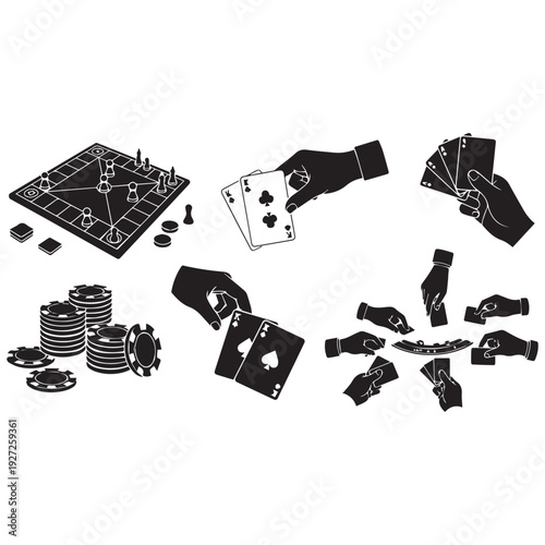 Casino game elements with cards, chips, and board