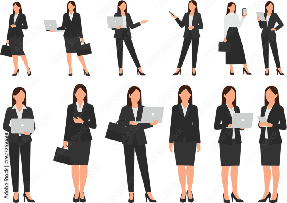 Fototapeta premium Businesswoman Character Set with Professional Female Office Worker Poses for Corporate and Business Design Projects