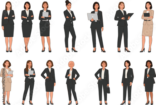 Professional Businesswomen Character Set with Corporate Female Office Worker Poses for Business and Marketing Design
