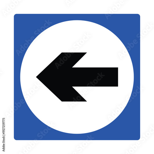 Emergency Exit Direction Icon – Left Arrow Safety Symbol, Blue Evacuation Route Sign for Building Egress, Office, Mall, Hospital, Airport and Public Facility Wayfinding