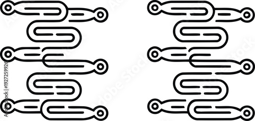 Abstract black and white line art depicting interconnected circular patterns