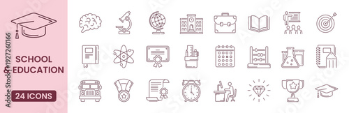 set of School and Education lione icons. collection icon of education, school, teaching. Vector illustration.