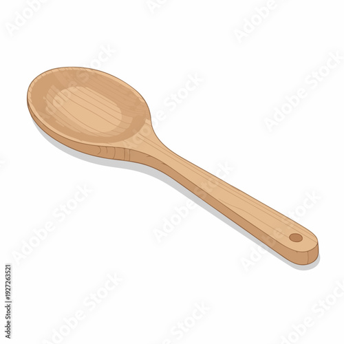 Simple Illustration of Realistic Wooden Spoon for Cooking and Serving Food
