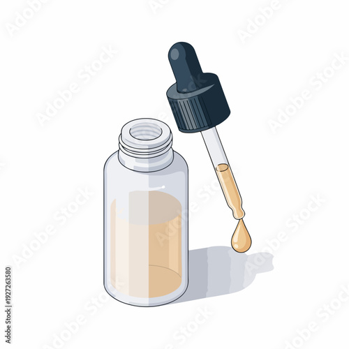 Detailed Colored Cosmetic Essential Oil Dropper and Bottle Beauty Illustration