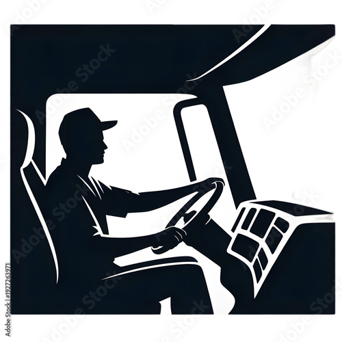 Man Driving a Truck Vehicle isolated on transparent background.