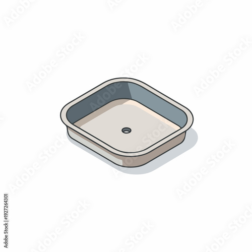 Isometric Minimalist Tray Empty Container Object with a Hole in the Center