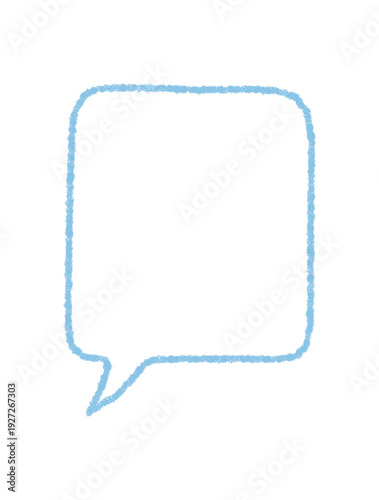 Hand drawn chalk speech balloon box with soft rectangle contour and organic feel. Playful chat bubble for message and communication icon. Light blue round textbox shape for social post or comment