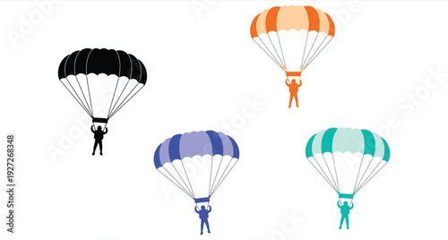 Parachutist Silhouettes with Colorful Parachutes Vector Illustration
