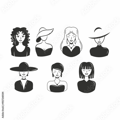 collection of graceful female figures. girl with makeup and beautiful hairstyle. illustration on theme of style and fashion.