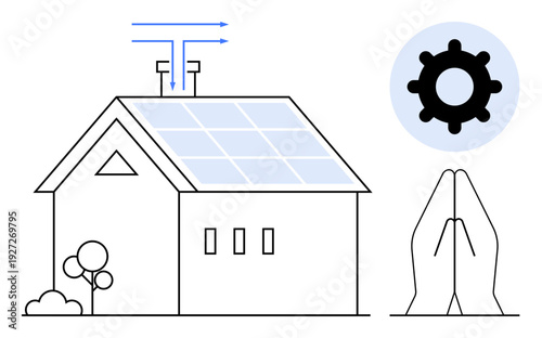 Renewable energy concept. Renewable energy illustrated through solar panels, smart home technology, and eco-friendly design. Renewable solutions for sustainability, innovation, and energy efficiency