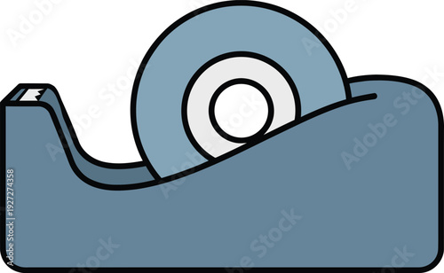 Blue and Gray Tape Dispenser with Roll of Tape Isolated on White Background for Office Supplies