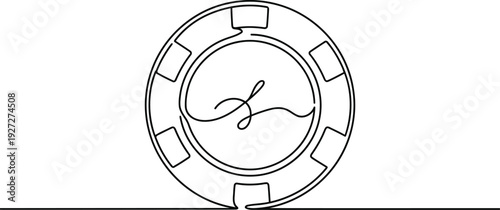 Poker Chip Continuous Line Icon, Minimalist Casino Betting Token Outline