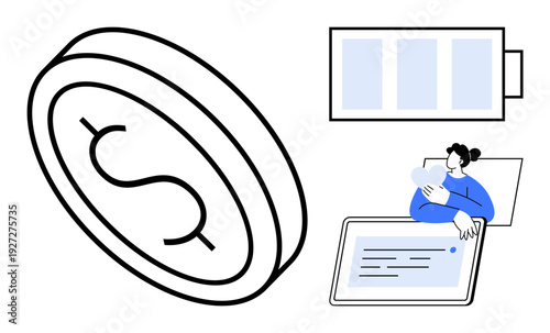 Digital currency concept. Digital currency illustrated with coin symbol and technology integration. Digital currency for finance, fintech, e-commerce, energy efficiency, and innovation