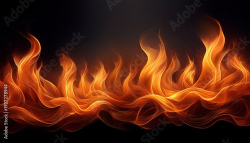 horizontal row of orange flames against black background