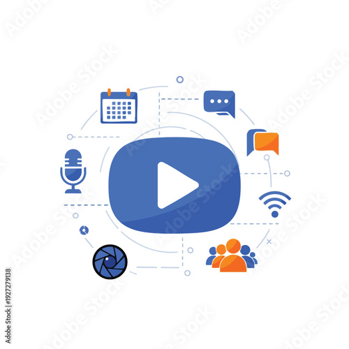 Modern Digital Media and Video Streaming Icon Set for Content Creation and Online Communication