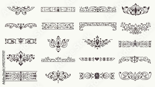 Elegant collection of vintage ornamental dividers, decorative borders, and calligraphic flourishes