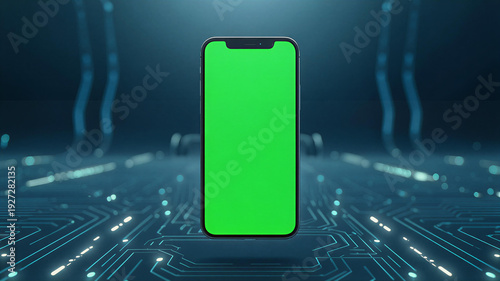 green screen mockup smartphone wtih technology background