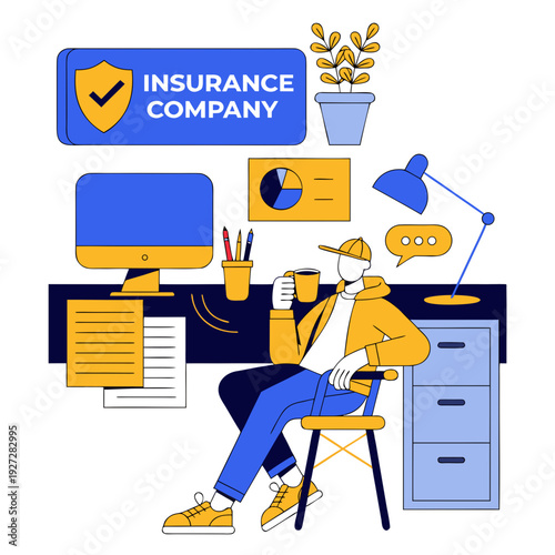 An insurance company worker sitting at a desk
