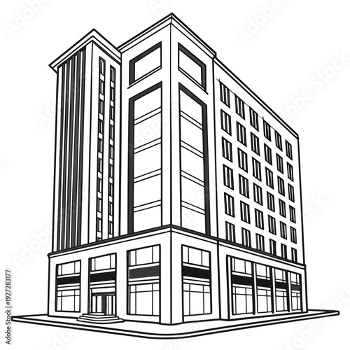 A large building with many windows and a flat roof