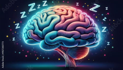brain sleep dream neuroscience rest visual depicting a sleeping brain with zzz symbols conveying calm restorative sleep and cognitive recovery