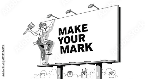 Billboard vector illustration with man making mark