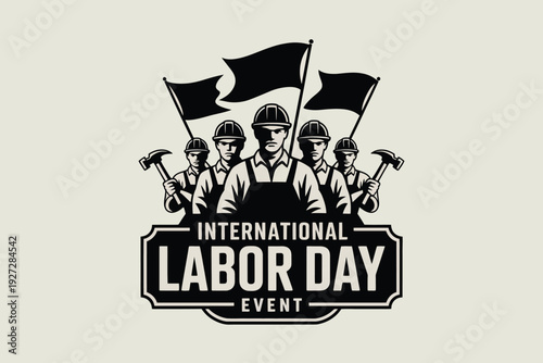 International Labor Day Event Poster with Workers Illustration