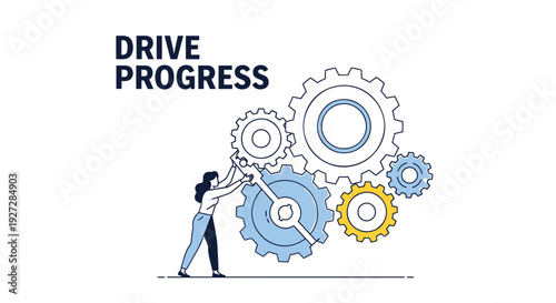 Business productivity concept with person and gears