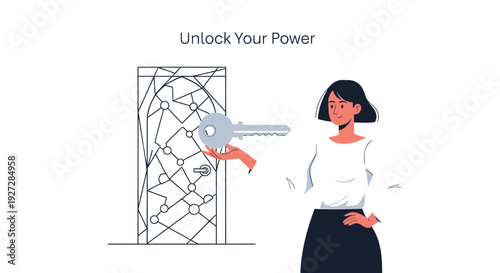 Woman unlocking door with key