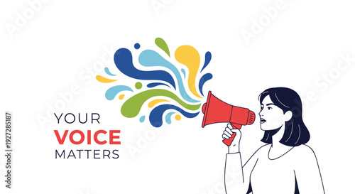 Empowerment icon with megaphone and colorful speech bubbles