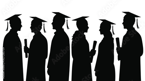 Silhouettes of Graduates Holding Diplomas