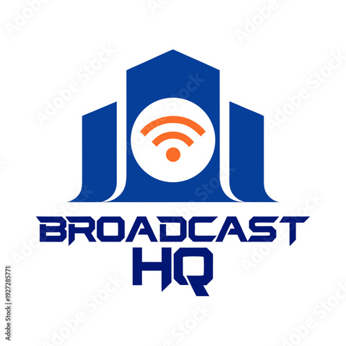 Broadcast hq logo with blue and orange design