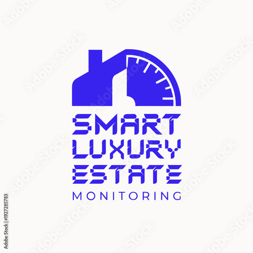 Smart luxury estate monitoring logo with house and gauge