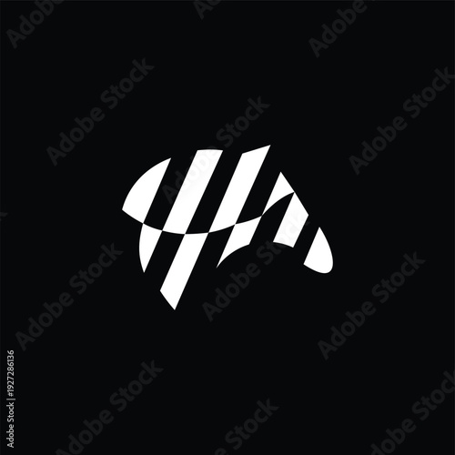 Abstract Black and White Striped Dynamic Shape Logo Concept with Modern Artistic Flair