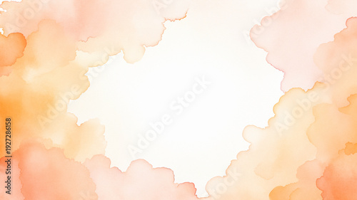 Minimalist pale orange watercolor wash texture background. Bright white central glow softly bleeds into warm apricot and peach tones, visible paper grain, toothy texture, abstract soft gradient, paste