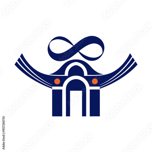 Logo design featuring an infinity symbol and architectural elements