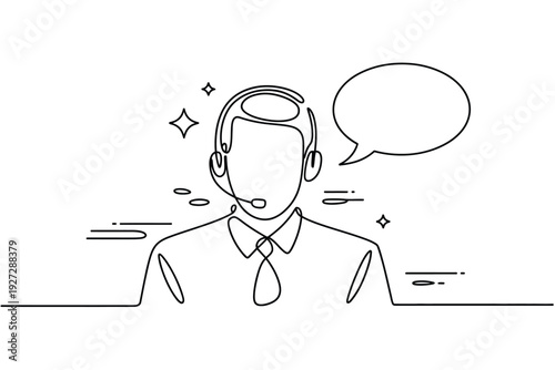 Continuous line drawing of customer support agent with headset