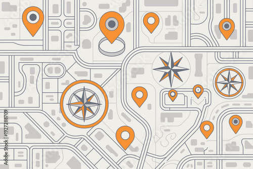 City map with location pins and navigation icons