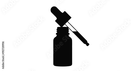 A black silhouette of a dropper bottle and pipette