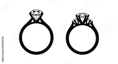 Two diamond rings in a minimalist black design silhouette