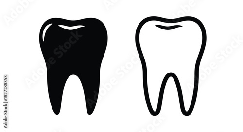 Two tooth illustrations one filled and one outlined in black silhouette