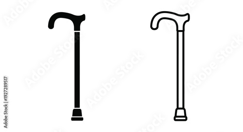 Two walking canes one solid and one outlined in black and white silhouette