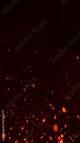 Realistic Firestorm Texture with Flying Sparks and Coals, Bright Hot Glowing Fire Particles and Smoke, Spark Showers on Black Background, Perfect for Motion Graphics Overlay 4K
